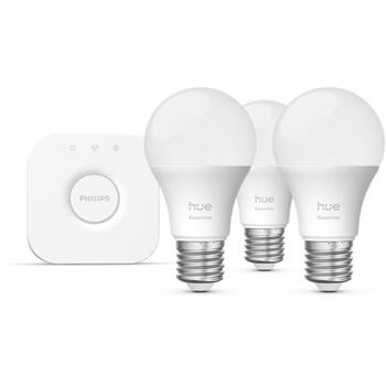 Philips Hue умный осветительный комплект 8721103103673, 3x8Вт, E27, 806лм, 2200-6500K, 16М цветов, Bluetooth/Zigbee, Hue мост (8721103103673)