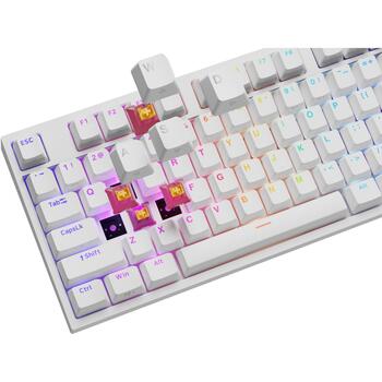 Genesis Thor 404 NKG-2300, mehāniskā spēļu klaviatūra, 107 taustiņi, USB, QWERTY US, Outemu Peach Silent, RGB apgaismojums, balta (NKG-2300)