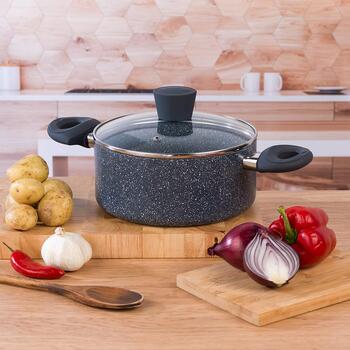Russell Hobbs akmens katliņš RH00848EU, 20cm, zils marmors, alumīnijs, 9cm, ar vāku, indukcijai piemērots (RH00848EU)