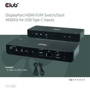 Club3D док-станция CSV-1585, 1x HDMI, 1x RJ45, 3x USB-C, 3x USB 3.2, 1x DisplayPort, 1x разъем для наушников, 120W адаптер питания (CSV-1585)