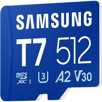 Samsung Карта памяти T7 microSD MB-MB512T/WW, 512 GB, Micro SDXC, UHS-I 10 U3 V30, до 170 MB/s, водонепроницаемая, ударопрочная (MB-MB512T/WW)