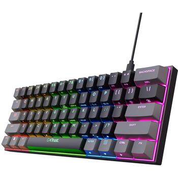 Trust Клавиатура GXT 867 ACIRA 60% 1.8 м USB Механическая QWERTY 61 клавиша RGB подсветка, черная (24882)