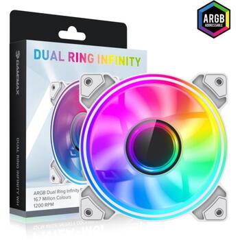 Gamemax Вентилятор корпуса DUAL RING INFINITY WH, 120mm, 1200rpm, 47cfm, 30dB, ARGB вентилятор (DUAL RING INFINITY WH)