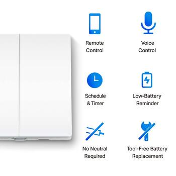 TP-Link Tapo S220 умный световой двухклавишный выключатель 1-путевой 250 V~ 50/60 Hz 4 A 600 W LED 868 MHz Белый (TAPOS220)