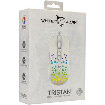 White Shark Мышь TRISTAN-W-2 GM-9004, 91g, 143mm, 65mm, 38mm, 6 кнопок, 1.8m, 50-12800 DPI, RGB, программируемые кнопки (TRISTAN-W-2)