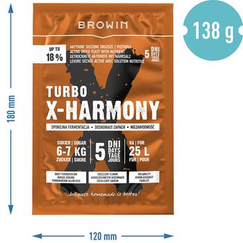 Browin Turbo X-Harmony 403203, 138г, 25л, 18%, 5-7 дней, активные сухие дрожжи с питательными веществами (403203)