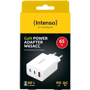 Intenso блок питания 7806512, 100-240 В, 20 В, 3 А, 2xUSB-C, 1xUSB-A, быстрая зарядка, белый (7806512)