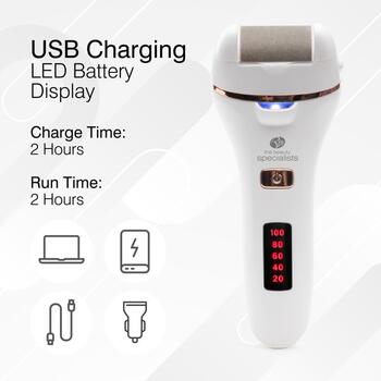 Rio Устройство для ухода за ногами PEDI4-EU/1.5, 60 сек, белый, 5ч, IPX5, USB зарядка, LED дисплей, 2 насадки (PEDI4-EU/1.5)