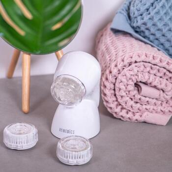 Homedics FAC-600-EU Compact Cleansing Brush, 3 насадки, IPX7, 3 ч зарядка, пульсация, розовое золото/белый (FAC-600-EU)