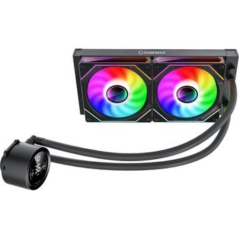 Gamemax procesora šķidruma dzesētājs ICEBURG 240 DIGITAL BK, 58.8 cfm, TDP līdz 245W, 800-1800 rpm, 4-pin PWM, 36.9 dBA (ICEBURG 240 DIGITAL BK)
