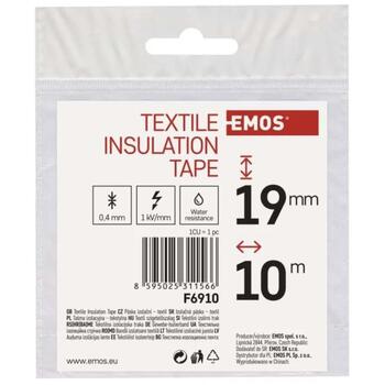 Emos Текстильная изоляционная лента F6910, 10 м, 19 мм, черная, УФ-устойчивость, электрическая прочность 1 кВ/мм (F6910)