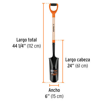 Drenāžas lāpsta 15x61cm ar koka kātu un divkomponenta D-rokturi 112cm PEP-P TRUPER (PEP-P)