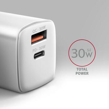 Axagon настенный зарядное устройство ACU-PQ30W 30W, 100-240V, 2xUSB, быстрая зарядка, защита от перегрузки, белый (ACU-PQ30W)