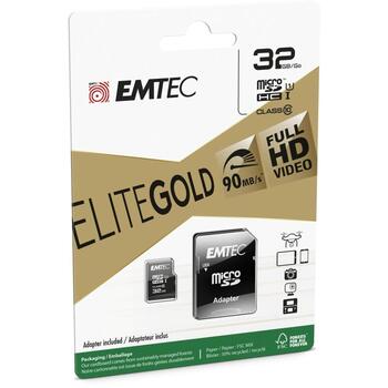 Emtec EliteGold microSDHC 32GB UHS-I U1, ECMSDM32GHC10GP, 90MB/s, 20MB/s, Class 10, адаптер (ECMSDM32GHC10GP)