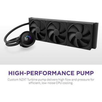Nzxt viedā kontakligzda RL-KN360-B2, All-in-one šķidrais dzesētājs, 120mm, 3 ventilatori, 73.47cfm, 30dB, FDB, TFT displejs (RL-KN360-B2)