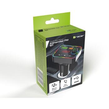 Tracer SoundCast Передатчик FM BT TRACAU47755, Bluetooth 5.3, LED, USB-C 25W, черный, цветная подсветка (TRACAU47755)