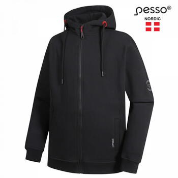 Pesso Jaka ar kapuci TURIN_BL-3XL, 3XL, melna, 65% kokvilna, 35% poliesteris, 300 g/m², rāvējslēdzējs, regulējama kapuce (TURIN_BL-3XL)