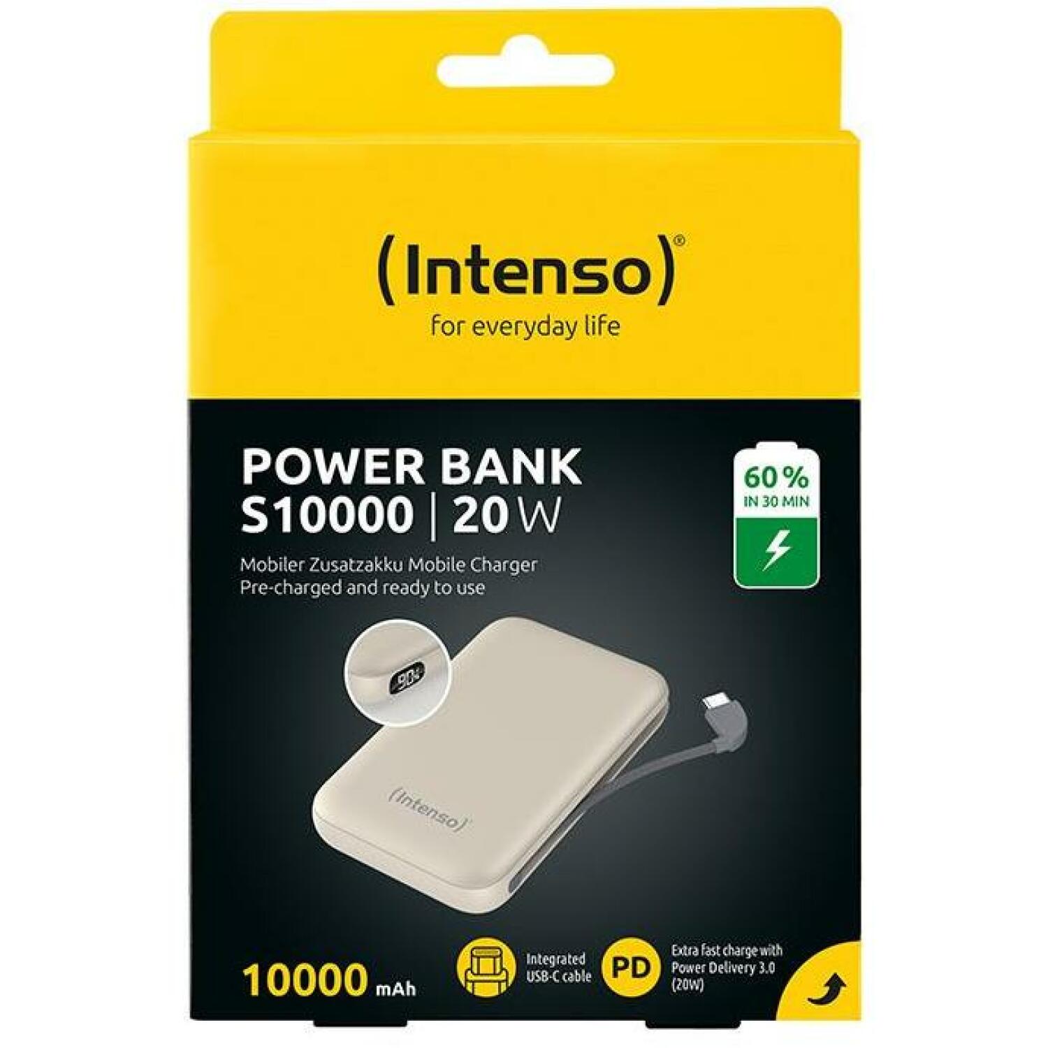 Intenso Power Bank S10000 10000 мАч, литий-полимер, 1 Type-C порт, 3 А, ЖК-дисплей, бежевый (7333031)