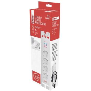 Emos Защита от перенапряжения P54212, 2м, 900Дж, 4x2P+PE, 16А, 3680Вт, EMI/RFI фильтр, защита от детей (P54212)