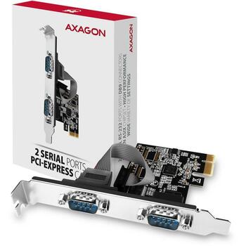 Axagon Адаптер PCEA-S2N 2x RS-232 250 кBd PCIe 5 Gbit/s, XON/XOFF, 256 B FIFO, черный, CE, RoHS (PCEA-S2N)