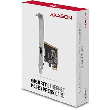 Axagon сетевая карта PCEE-GRF 1GBE 1порт, PCIe 1.1, 10/100/1000 Mbit/s, Realtek RTL8111, монтажная рама, блок питания (PCEE-GRF)