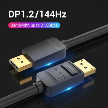 Vention кабель DisplayPort 2M HACBH, 2 м, 7 мм, 3D, 4K, 21.6 Гбит/с, 144 Гц, 3-слойная защита, черный (HACBH)