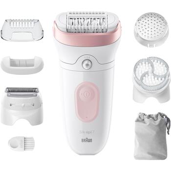 Braun epilators Silk-épil Series 7 7-060 SE7060, 40 min, 1 līmenis, mitrā un sausā epilācija, SmartLight, 40 pincetes, akumulators (SE7060)