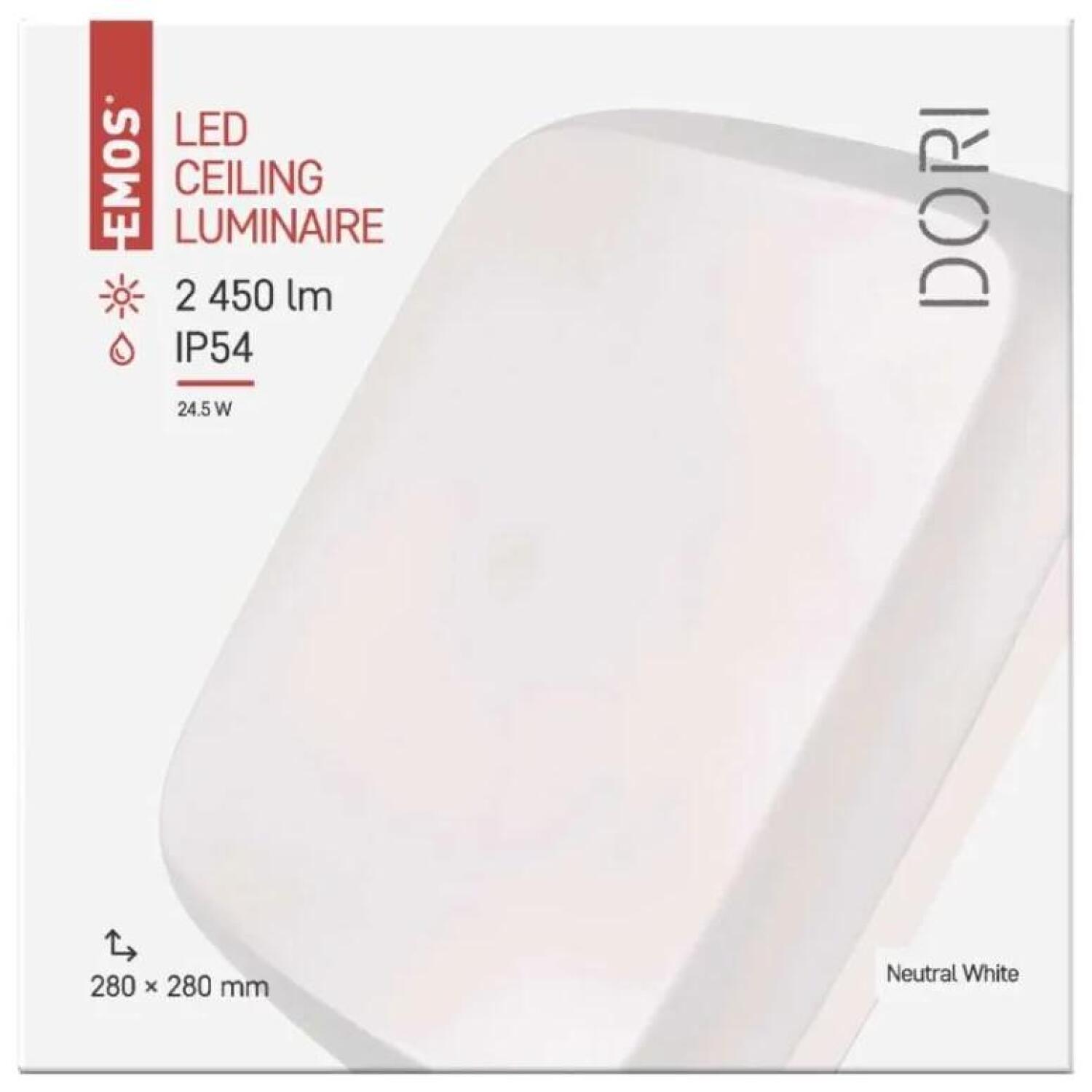 Emos LED свет DORI ZM4314, 28 x 28 см, 24,5 Вт, нейтральный белый, IP54, 2450 лм, 4000 K, 115°, 180 мА (ZM4314)