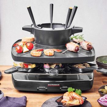 Gastroback Raclette Фондю набор 42567, 1200 W, 550 W, 8 сковородок, 1,15 л, 1,1 м шнур, керамическое покрытие (42567)