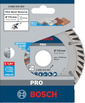 Dimanta grieš. disks * Universal 115x22.23 mm, Mazām leņķa slīpmašīnām PRO MULTI MATERIAL DIMANTA GRIEZĒJDISKS, 2608615057, BOSCH (2608615057)