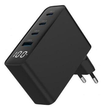 Gembird Зарядное устройство TA-UC-PDQC100LCD-01-BK 100 Вт, 4 порта, 3 Type-C, 1 Type-A, ЖК-дисплей, PD, QC 3.0, AC, черный (TA-UC-PDQC100LCD-01-BK)