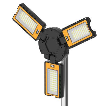 JCB Tri-Fold Konnect torņa LED darba gaismeklis būvlaukumiem 8400lm 3 galvas 360° 18V vai 110/240V 2.4m statīvs IP54 JCB-SL-TRI-FOLD (JCB-SL-TRI-FOLD-KONNECT)
