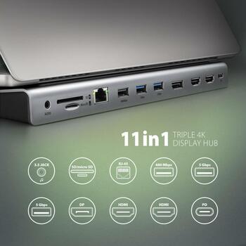 Axagon док-станция HMC-4KX3, 3x USB-A, 2x HDMI, DP, RJ-45, SD/microSD, аудио, PD 100W (HMC-4KX3)