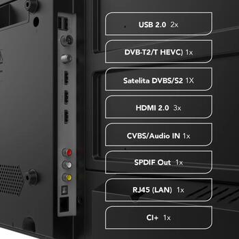 Manta televizors 55LUV125E, 55 collas, 3840 x 2160, 3 HDMI, 2 USB, 60 Hz, 10 W, HDR 10, Dolby Digital Plus, viesnīcas režīms (55LUV125E)