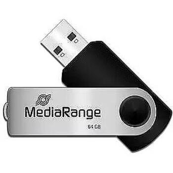 Mediarange USB флешка MR912, 64 ГБ, USB 2.0, скорость чтения 13 МБ/с, скорость записи 6 МБ/с, черный/серебристый (MR912)