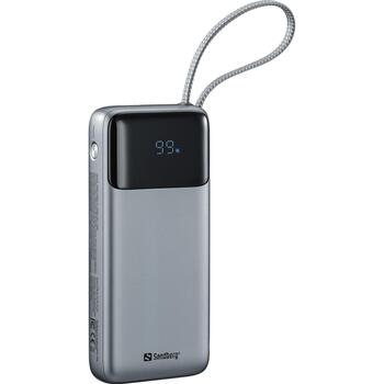 Sandberg 421-29 Универсальный пауэрбанк, 20000 мАч, 67W PD, USB-C, USB-A, встроенный USB-C кабель, дисплей зарядки (421-29)