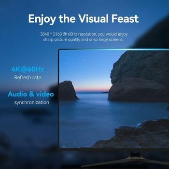 Vention kabelis DP uz DP 1m HAKBF, 1m, 6mm, 240Hz, 21.6Gbit/s, 3840x2160, melns, apaļš kabelis (HAKBF)