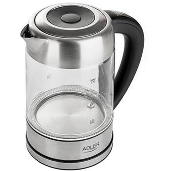 Adler Чайник AD 1247, 1850 W, 1.7 L, Нержавеющая сталь/Стекло, 360° поворотная база, Регулировка температуры 55-100°C (AD 1247)