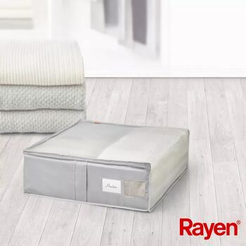 Rayen Коробка для одеял Premium серая 01236311, 65x55x20см, прозрачная полоса (01236311)