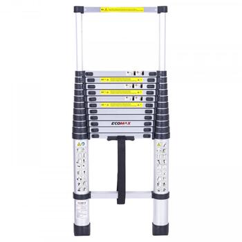 Ecomax Teleskopiskās kāpnes EML0101 EMX, 3,8m, 150kg, 50cm, alumīnija, pretslīdes pakāpieni, rokturis, EN131 (EML0101&EMX)