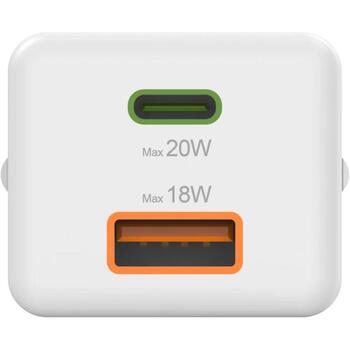 Hama Зарядное устройство 00201991, 100–240V AC, 20W USB-C, 18W USB-A, 2 порта, Power Delivery, белый (00201991)