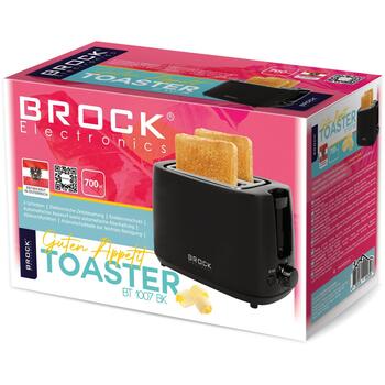 Brock BT 1007 BK тостер, 2 ломтика, 700 Вт, черный, металл/пластик, автоотключение, регулировка поджаривания (BT 1007 BK)