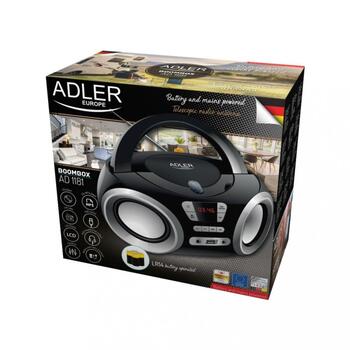 Adler CD Boombox AD 1181bs, 2x4W, 20 FM станций, USB подключение, LCD дисплей, Аккумулятор, AUX вход (AD 1181bs)