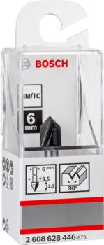 V veida gropju frēze 6mm D1 9,5 mm, L 12,35 mm,90°, Rokas frēzēm, malu frēzēm V VEIDA GROPJU FRĒZE STANDARD FOR WOOD V-GROOVE BIT, 2608628446, BOSCH (2608628446)