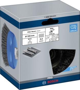 Stiepļu suka D 100 mm, Lielām leņķa slīpmašīnām ar fiksācijas uzgriezni PRO METAL CLEAN STIEPĻU SUKA, 1608614011, BOSCH (1608614011)