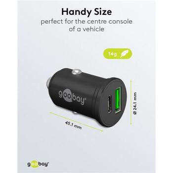 Goobay automašīnas strāvas adapteris, 61739, 45 W, 5/9/12/15/20 V, 2x USB, Power Delivery, Qualcomm Quick Charge (61739)