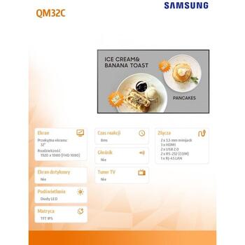 Samsung монитор 32 дюйма LH32QMCEPGCXEN, 1920x1080, 400 нит, 2xRS-232, 2x3,5mm, 2xUSB 2.0, 3xHDMI, 1xRJ-45 LAN (LH32QMCEPGCXEN)