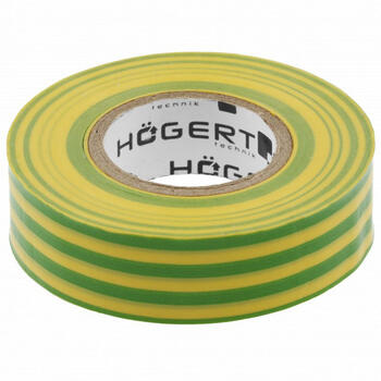 Hogert HT1P286 изоляционная лента, желто-зеленая, 20м, 19мм, 0.13мм, 0.39кВ/мм, от -20°C до +60°C, водонепроницаемая (HT1P286)