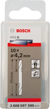 HSS-G urbis met. divp. 4,2x55 mm, 10 gab., Urbjmašīnām/skrūvgriežiem PRO METAL HSS-G DIVPUSĒJI SPIRĀLVEIDA URBIS, 2608597590, BOSCH (2608597590)