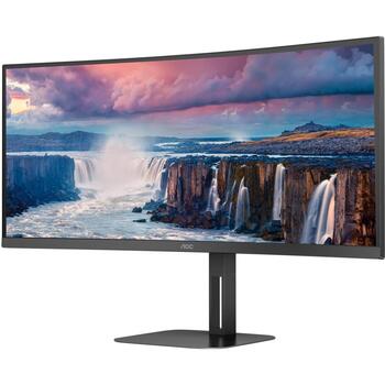 AOC Изогнутый монитор CU34V5C/BK, 3440 x 1440, 100 Гц, 4 мс, 300 кд/м², 1x HDMI, USB хаб, USB PD 65W (CU34V5C/BK)